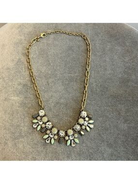 J. Crew gray taupe light green clear jewelled statement necklace